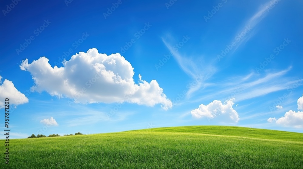 Canvas Prints abstract background of green grass on a background of blue sky with white clouds