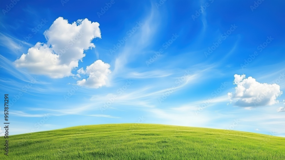 Canvas Prints abstract background of green grass on a background of blue sky with white clouds