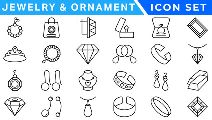 Jewelry &  Ornament icon set . Simple Set of Jewelry Related Vector Line Icons.outline icons related to jewelry, necklace. Linear icon collection. Editable stroke. Vector illustration
