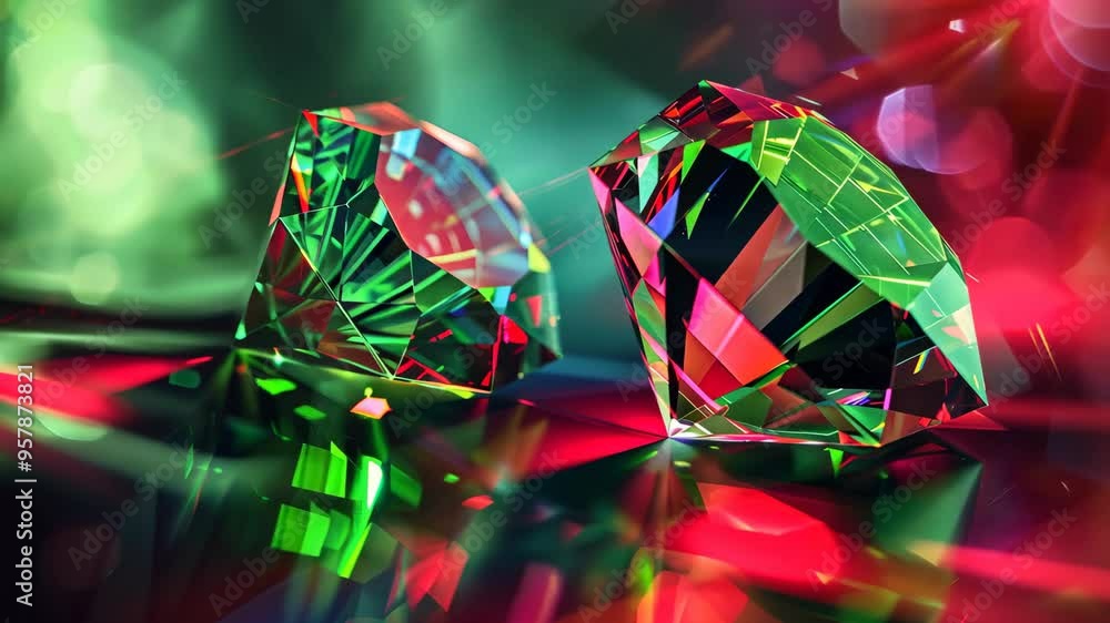 Poster stunning close-up view of sparkling gemstones reflecting colorful lights in an artistic display