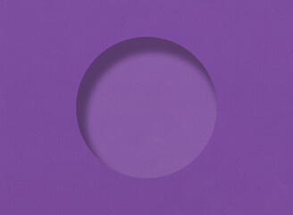 Purple paper background with minimalistic round hole and have shadow.