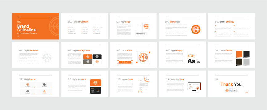 Brand Guidelines Poster Layout Set. Minimal Brand Guideline Template. Brand Identity presentation design. Vector illustration.