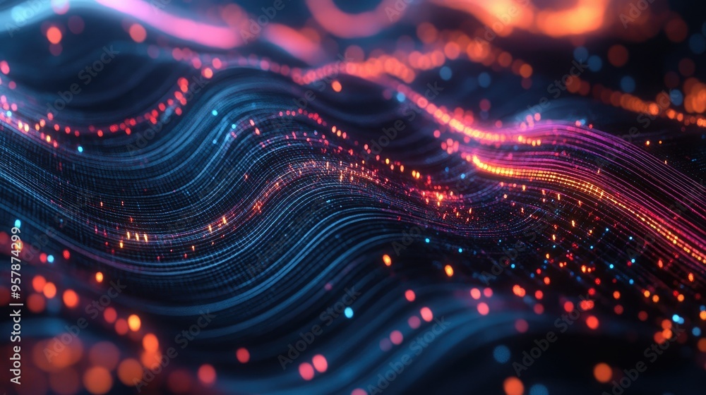 Poster an abstract, futuristic graph with glowing lines and nodes showing connections and growth