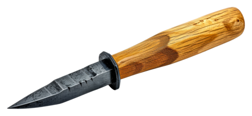 Handcrafted knife with wooden handle resting isolated on transparent background