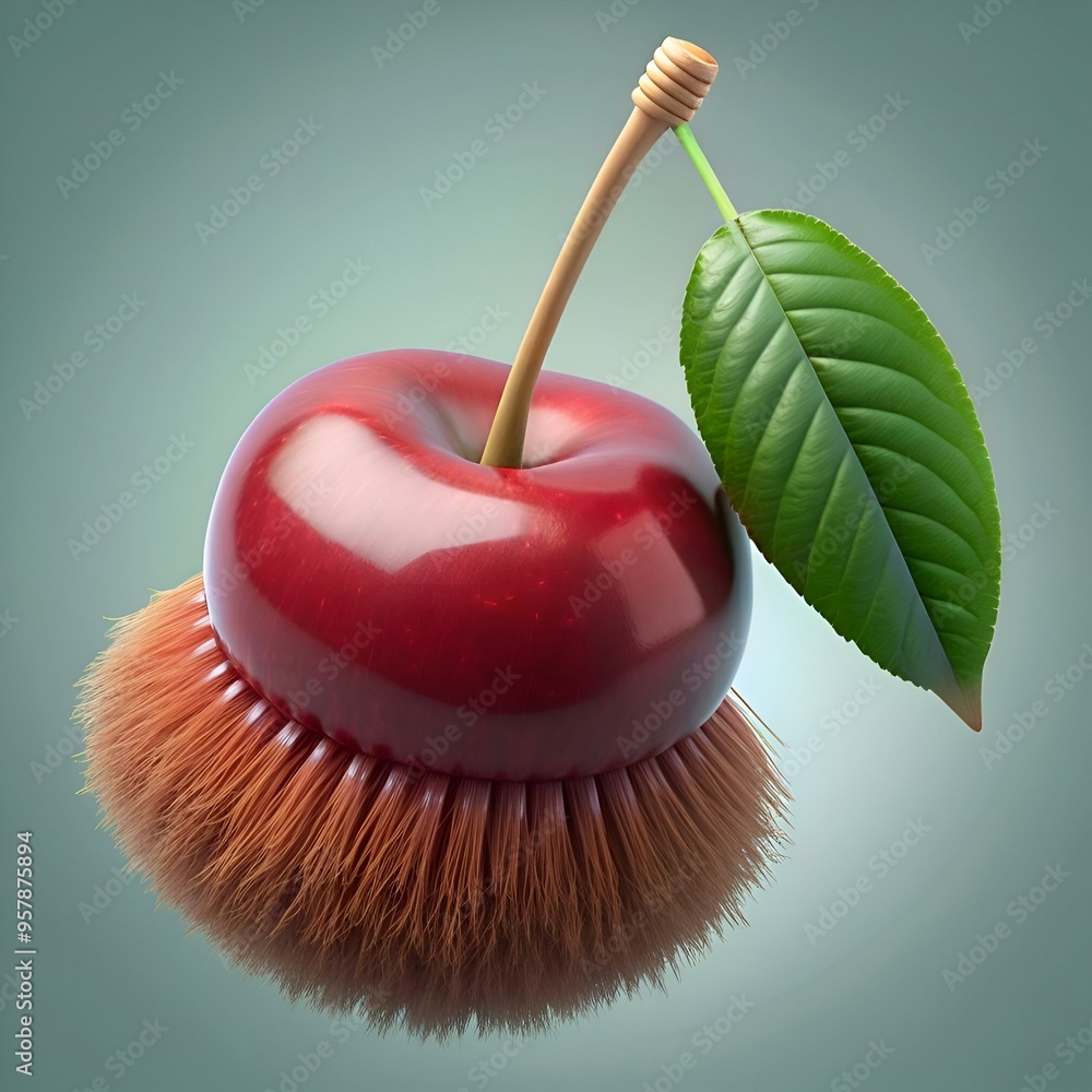 Poster a whimsical 3d illustration of a chayote with a brush like base. adding a touch of playful whimsy to
