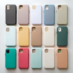 A colorful array of 12 phone cases in different colors and materials.