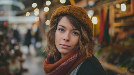 Obraz premium Cozy Winter Portrait with Lights