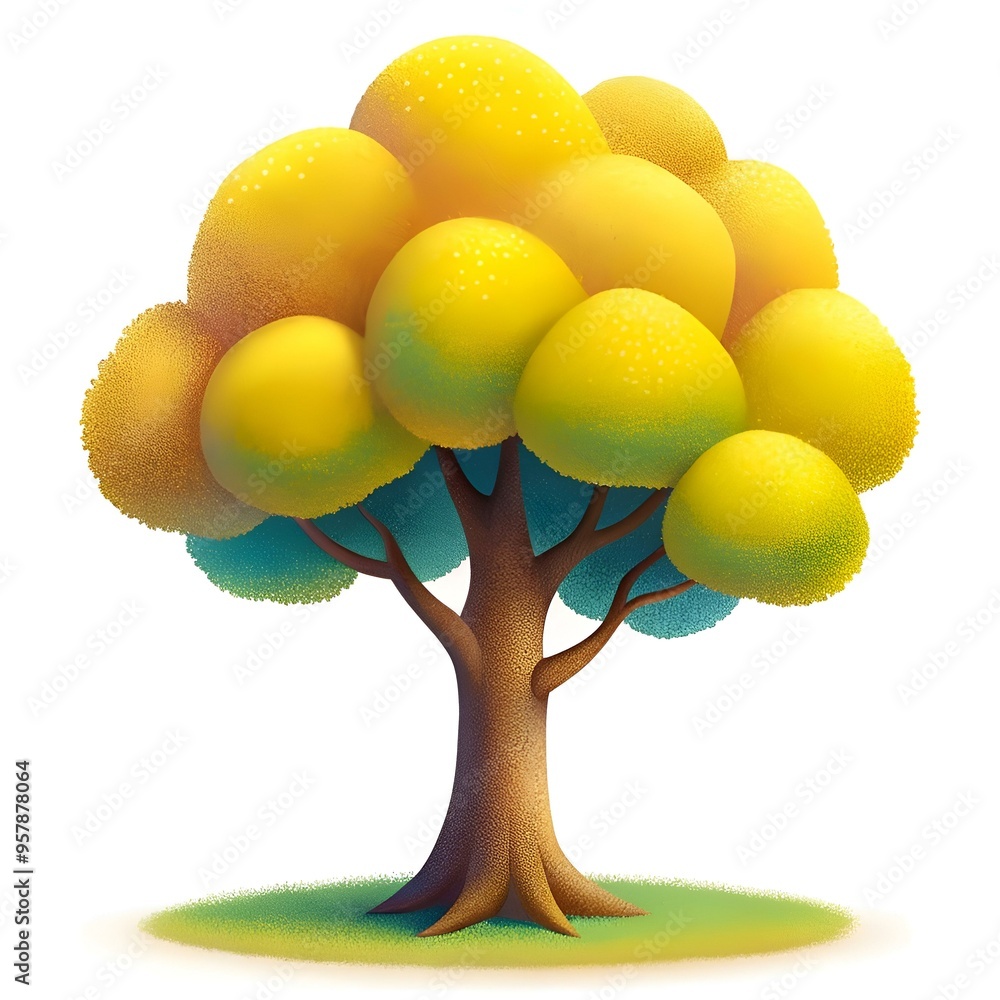 Poster a charming 3d illustration of a yellow poplar tree with a cartoonish style. perfect for adding a pla