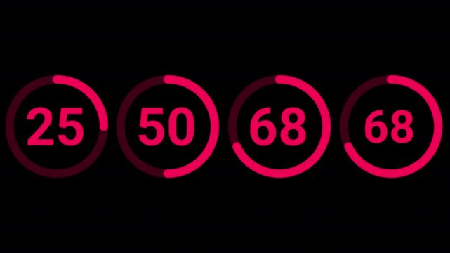 Infographic circles with numbers, Set of circles, Statistics, increase, growth, rise. Business and finance concept animation on black background.
