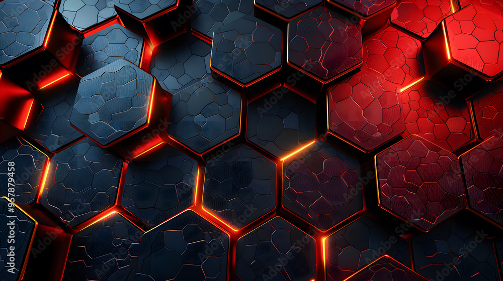Poster abstract dark hexagon pattern on red neon background technology style. modern futuristic geometric s