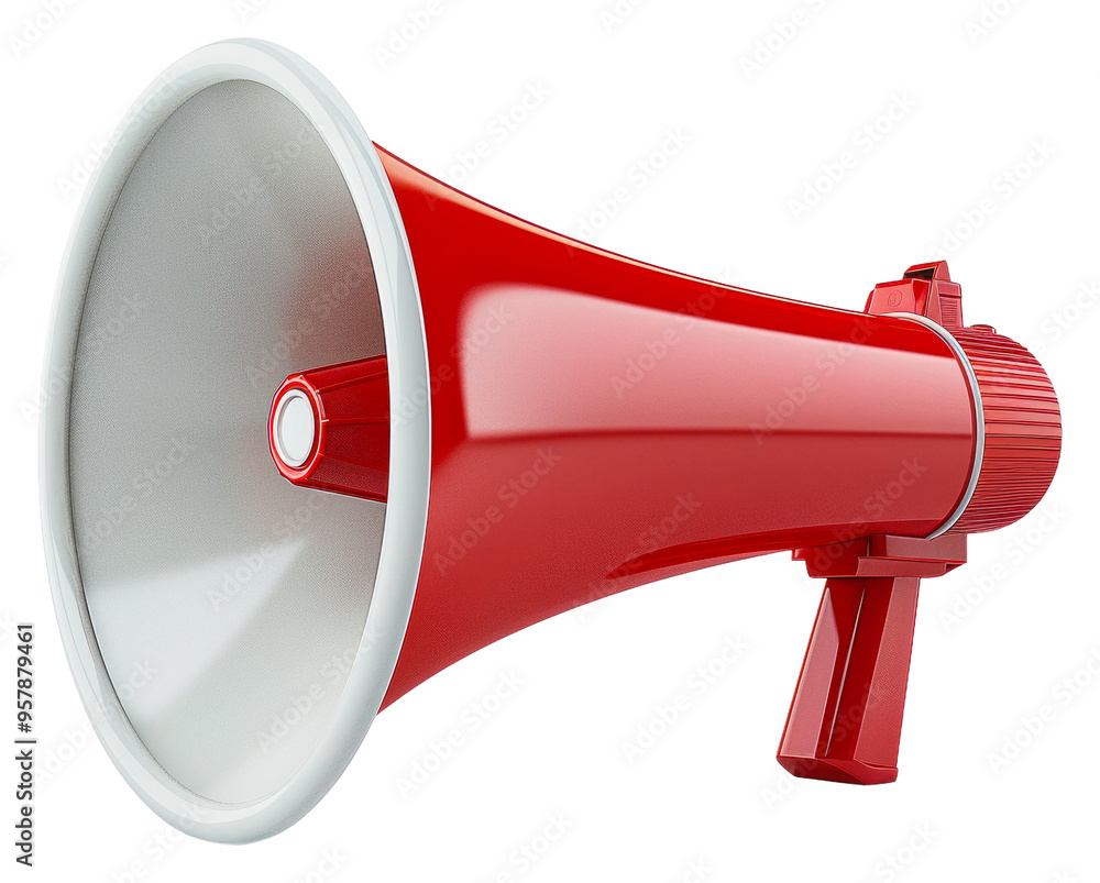 Wall mural bright red megaphone on display at a public speaking event isolated on transparent background