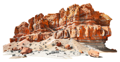 Colorful rock formations in a desert landscape during daylight isolated on transparent background