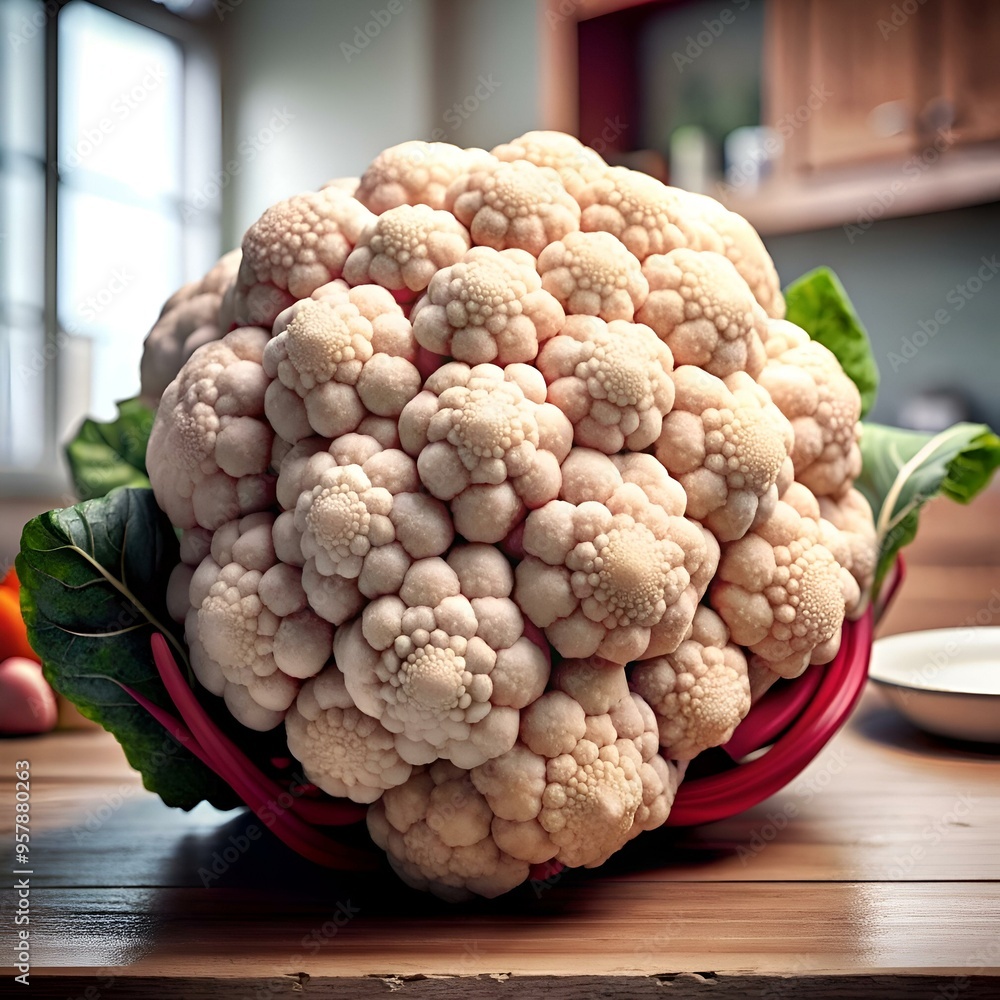 Poster a realistic 3d illustration of a cauliflower with intricate detail. perfect for adding a touch of or