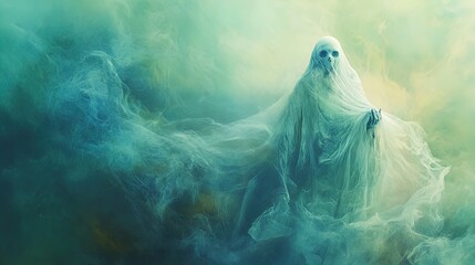 Enchanting Ethereal Art: A Transparent Ghost in Pastel Frames - Perfect as a Hauntingly Beautiful Poster for Mystical Home Decor