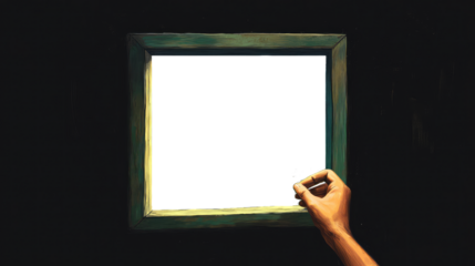 Hand Painting a Frame Against a Black Background Illustrating Creativity and Art in Progress