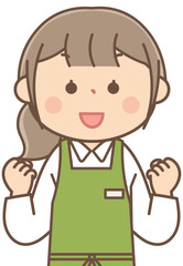 ガッツポーズをする書店員の女性