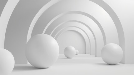 white abstract minimalistic room background with ball decoration