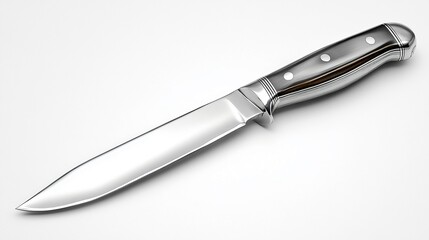 Sleek Steel Hunter: A gleaming hunting knife lies poised, its polished blade and wood-grain handle speak of both craftsmanship and deadly purpose. 