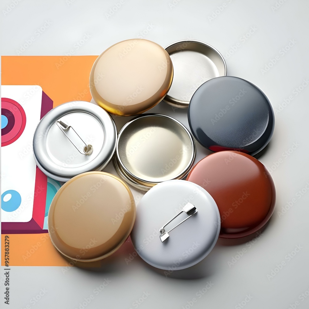 Poster a collection of blank. round button badges in various colors. perfect for crafting. branding. or per