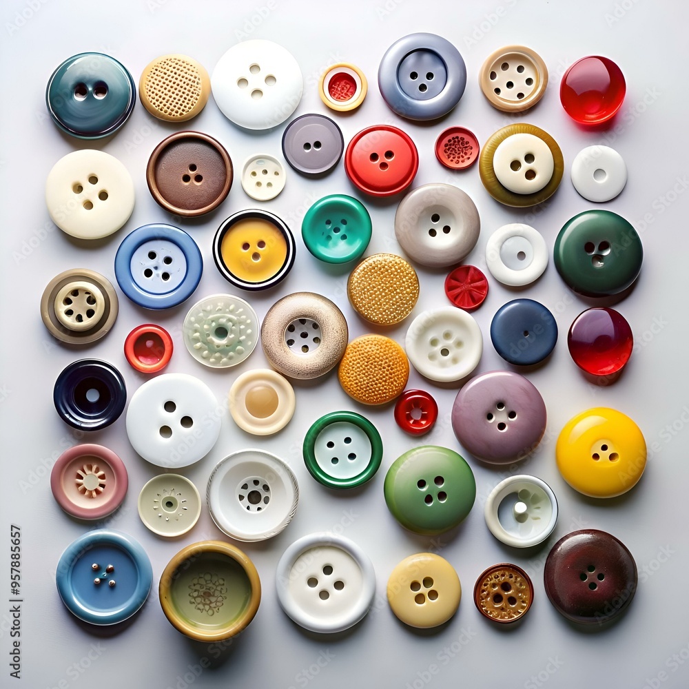 Poster a vibrant collection of colorful buttons in various shapes and sizes.