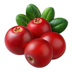 Obraz premium A realistic 3D illustration of four vibrant cranberries with green leaves. perfect for adding a touch of freshness and natural beauty to your designs.