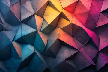 A vibrant geometric pattern featuring three-dimensional shapes in various colors, creating a dynamic and visually striking aesthetic