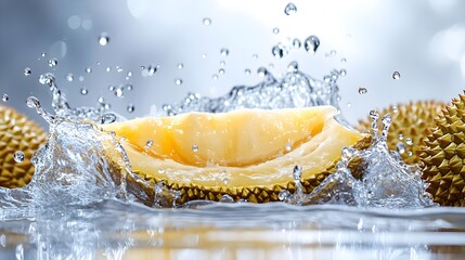 Durian Fruit Splashing in Water - Tropical Food Photography