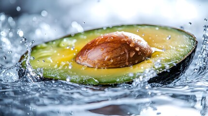 Fresh Avocado Sliced In Water Splash