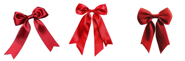 set of a red ribbon tied into a bow on a transparent background