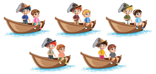 Children Rowing Boats Together