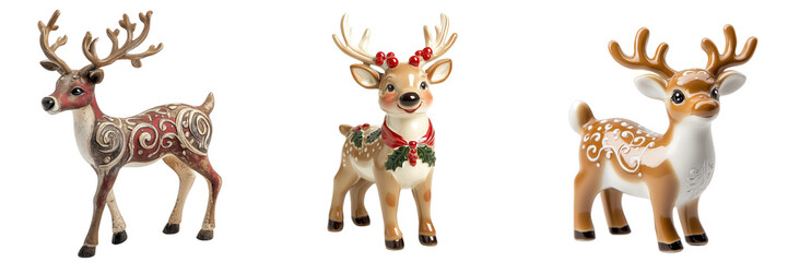 Fototapeta premium set of a decorative Christmas reindeer figurine on a transparent background