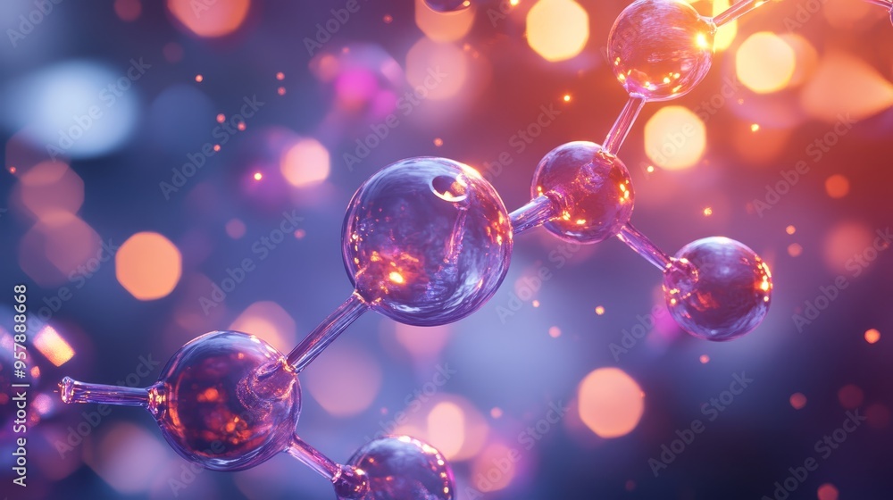 Poster abstract molecule model with bokeh lights