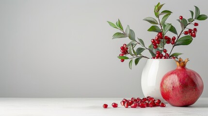 Pomegranate with seeds spilling out, isolated on white, emphasizing juicy interior and texture.