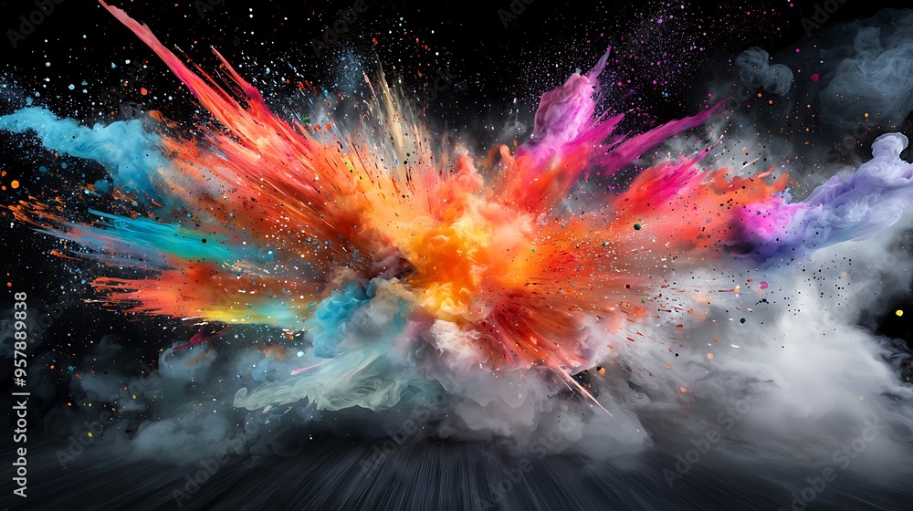 Aufkleber creative mind explosion in watercolor: surreal patterns and shapes with thought projection copy spac