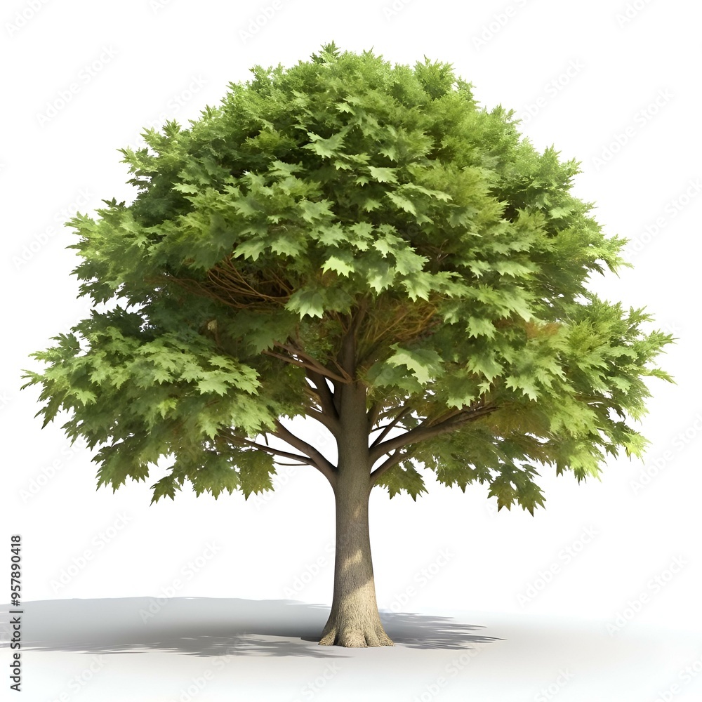 Poster a realistic 3d rendering of a large. lush bigleaf maple tree. isolated on a white background.