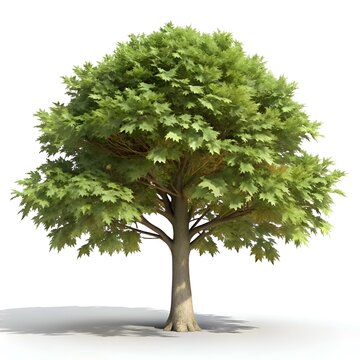 A realistic 3D rendering of a large. lush Bigleaf Maple tree. isolated on a white background.