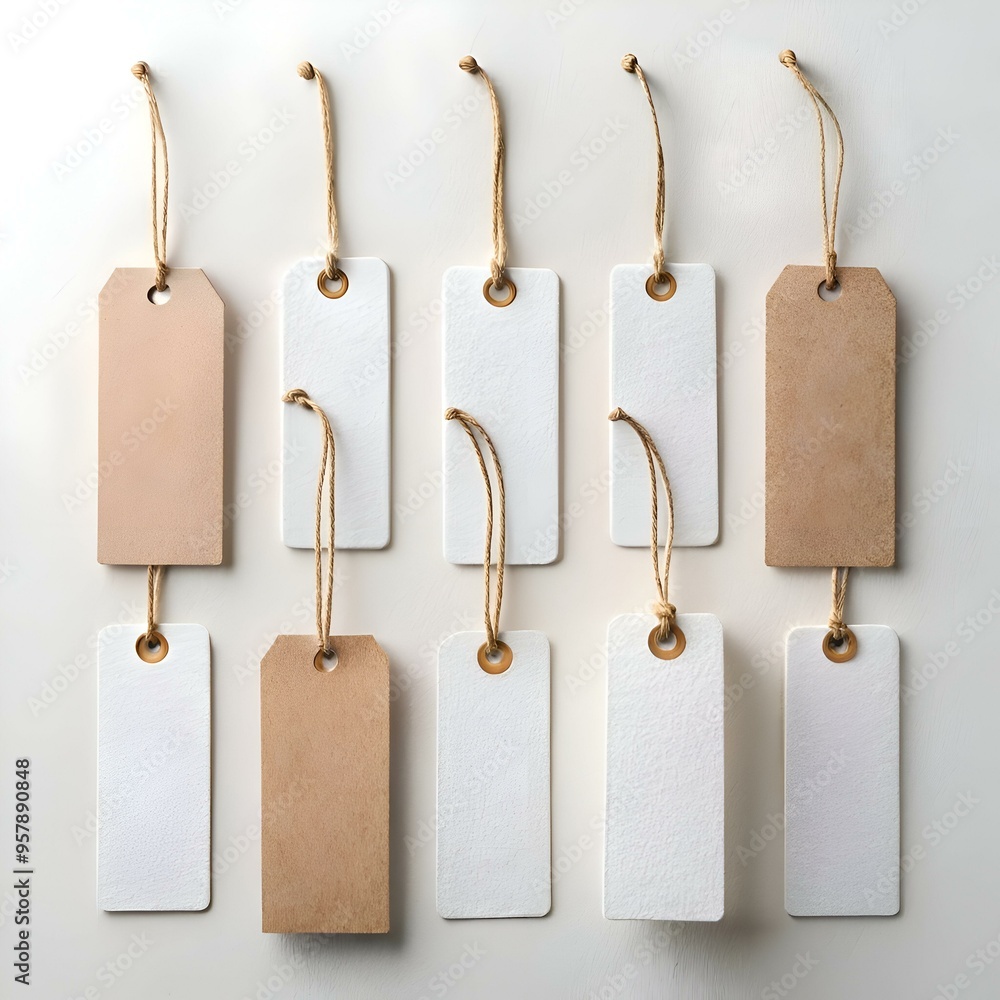 Poster a set of eight blank tags with twine. perfect for adding a rustic touch to your designs.