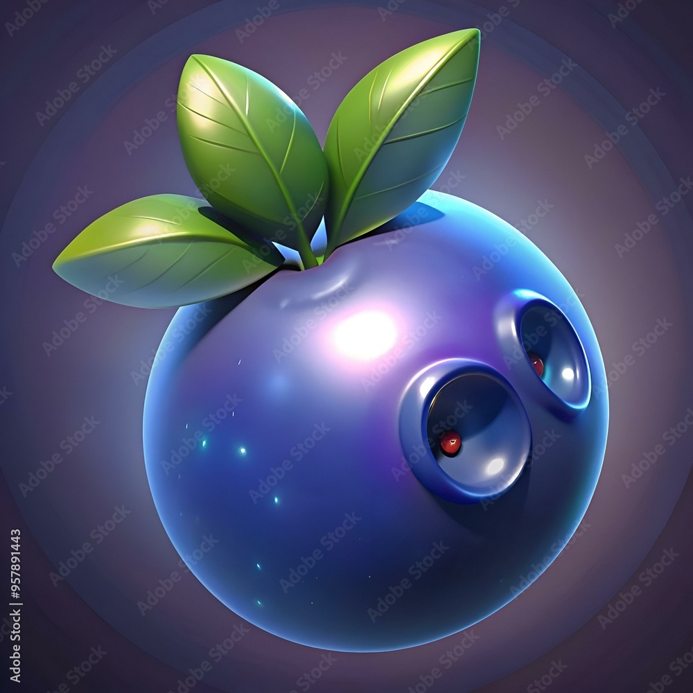 Poster a vibrant 3d illustration of a blueberry with a playful twist! this cute and quirky design features 
