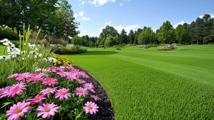 Obraz premium Enchanting Floral Garden: Colorful Blooms in Serene Nature Landscape