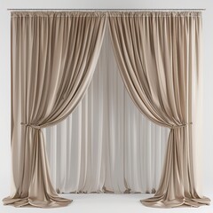 Beige Luxury Curtain on Transparent Background. 