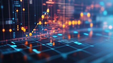 Abstract Digital Network Data Background with Orange and Blue Lights