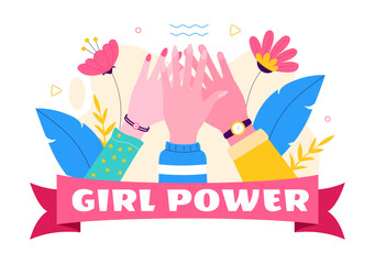 Fototapeta premium Girl Power Vector Illustration to Women as Strong and Independent, Advocating for Women's Rights and Diversity in a Flat Style Cartoon Background