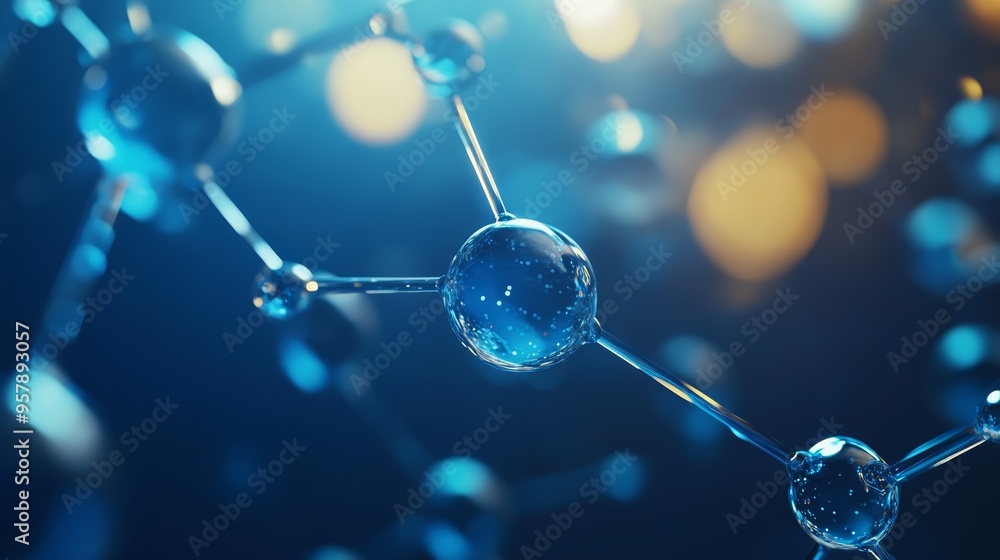 Poster abstract molecular structure d rendering blue background