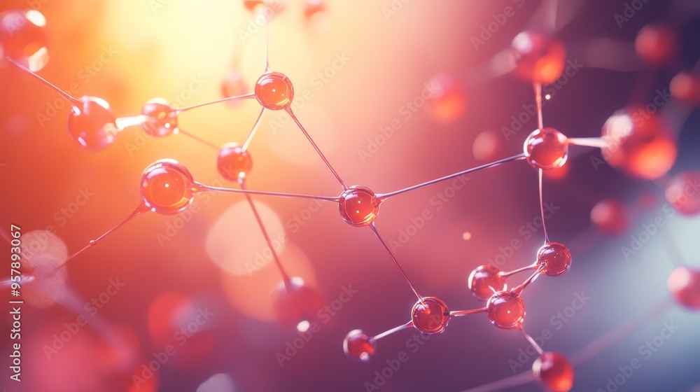Poster abstract d render of red spheres connected by lines molecular structure science and technology backg