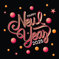 Retro style letter and number Happy New Year 2025 element design