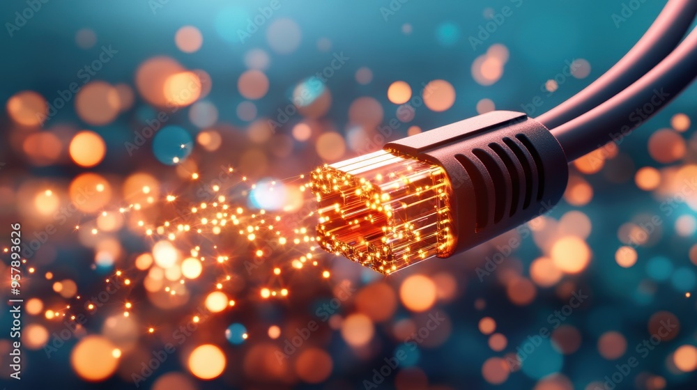 Aufkleber a close up shot of a data cable connecting two devices, highlighting the physical infrastructure beh