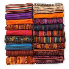 Boho Halloween ornament set, Vibrant collection of colorful textiles, showcasing intricate patterns and rich textures, artistic and design projects. Collection on white background 