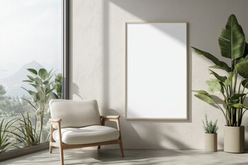 Poster Frame in Beige minimalist living room interior created with generative AI