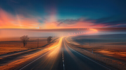 Fototapeta premium Empty Country Road at Sunset with Fog
