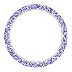 Vector Round Gold and blue Islamic Asian Kazakh national ornament. Ethnic Islamic Asian Kazakh pattern of the nomadic peoples of the great steppe, the Kazakh, Turks, Mongols, Kyrgyz, Buryats, Kalmyks.